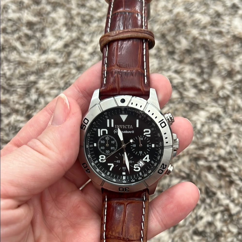 Invicta Silver and Brown Chronograph Watch - needs battery